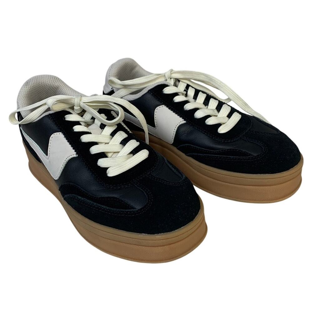 Lucky Step Womens 8 Black 1.5" Platform Sneakers Lace Up Round Close Toe Shoes